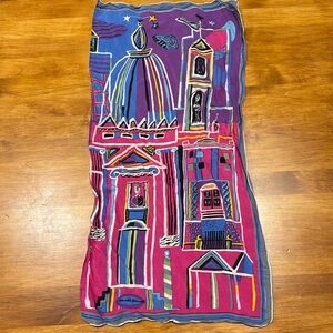 ARNOLD BLANCH SILK SCARF VINTAGE ART DECO NECK SCARF COLORFUL BAG SCARF CITY ART